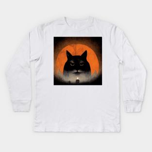 Scary Halloween Cat Kids Long Sleeve T-Shirt